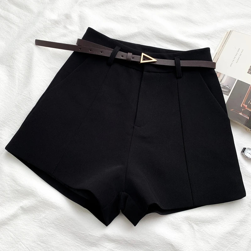 ITOOLIN Casual Women's Shorts A-line High Waist Short Chic Office Lady Shorts With Belted Vintage Female Trousers Spring Summer - 3KDyn